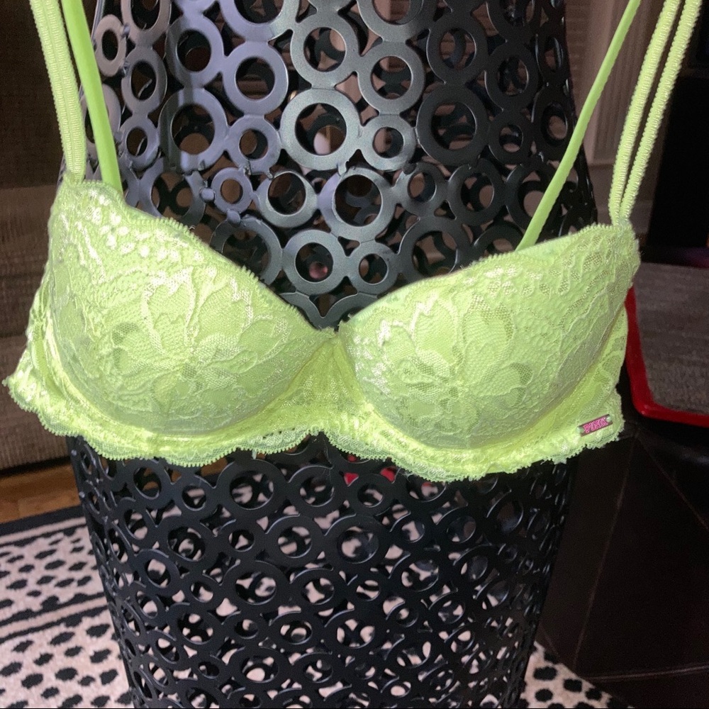 Victoria’s Secret PINK lime green Date Push-up Pigeonnant bra 32B - Picture 2 of 14